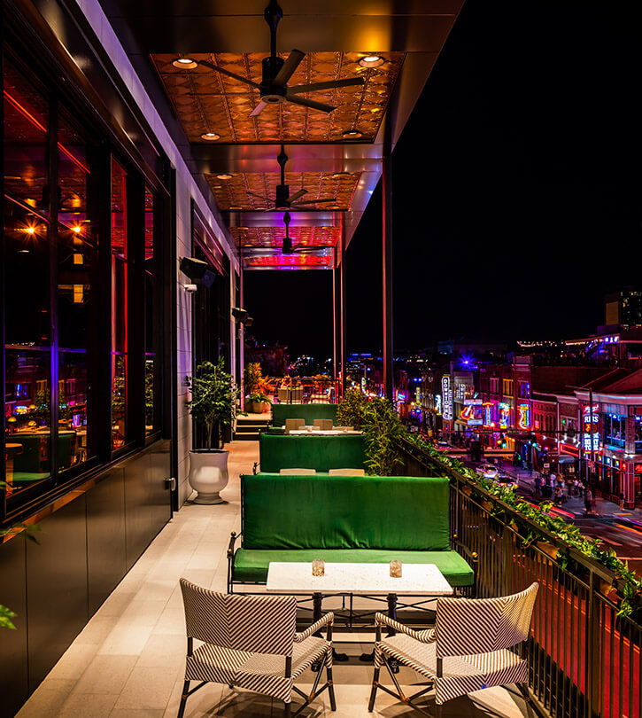 Rooftop patio at night
