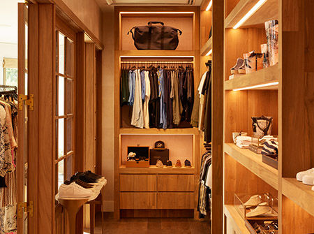 A clothing store with a section that's set up like a closet